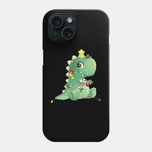 Cute Christmas Tree T Rex Dinosaur Phone Case by P-ashion Tee