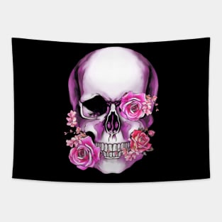 Sugar skull, Skull art floral, pink flowers Tapestry