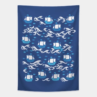 Blue Ship Voyage in the Sea II Tapestry