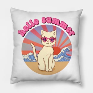 Hello summer - cat beach sunglasses Pillow