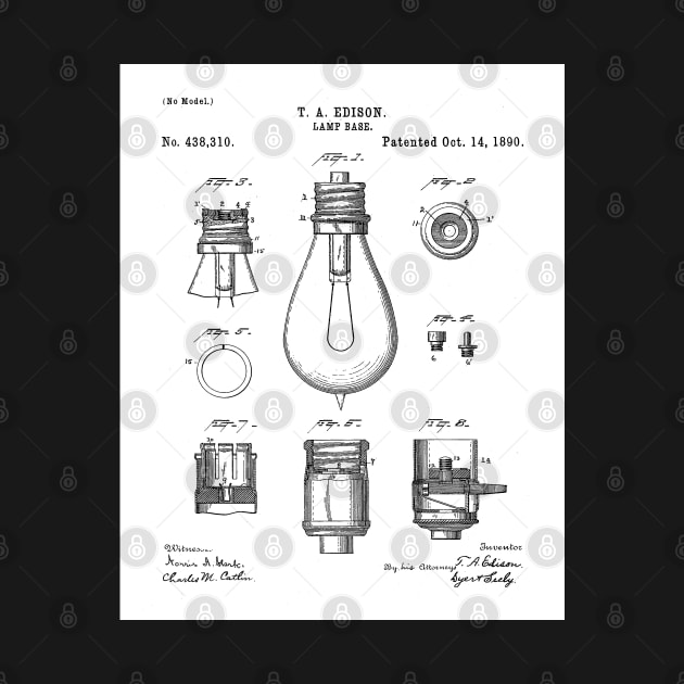 Edison Lamp Patent - New Homeowner Housewarming Decor Art - White by patentpress