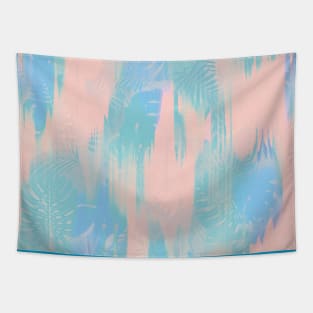 Tropical Rain / Abstract Exotic Leaves, Pastel Colors Tapestry