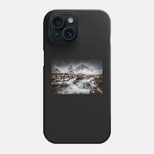 Buachaille Etive Mor Mountain and Coupall River Falls in the Snow Phone Case