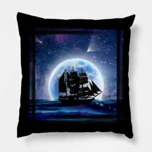 Sailing into the Night Sky - moon and galeon Pillow