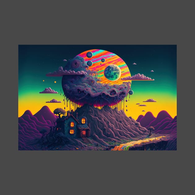 Imagination Mountain Land - Psychedelic Landscape - Paint Dripping 3D Illustration - Colorful Haunted Nature Scene by JensenArtCo