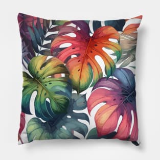 Colorful Monstera Tropical Leaves Pillow