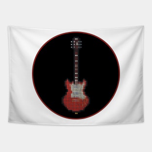 Tiled Pixel Red Pixie Guitar in a Black Circle Tapestry