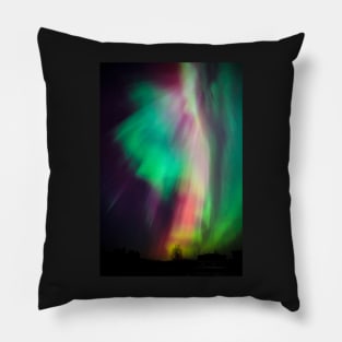 Beautiful multicolored northern lights in Finland Pillow