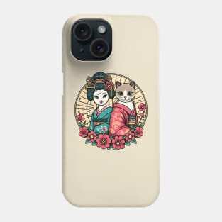 Japanese cat with Geisha Phone Case