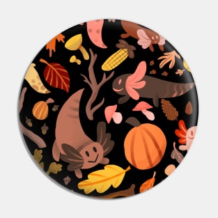 Cute Autumn Leaves Axolotl Pattern Pin