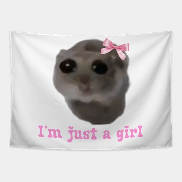 Sad hamster I'm just a girl Tapestry by suzanoverart