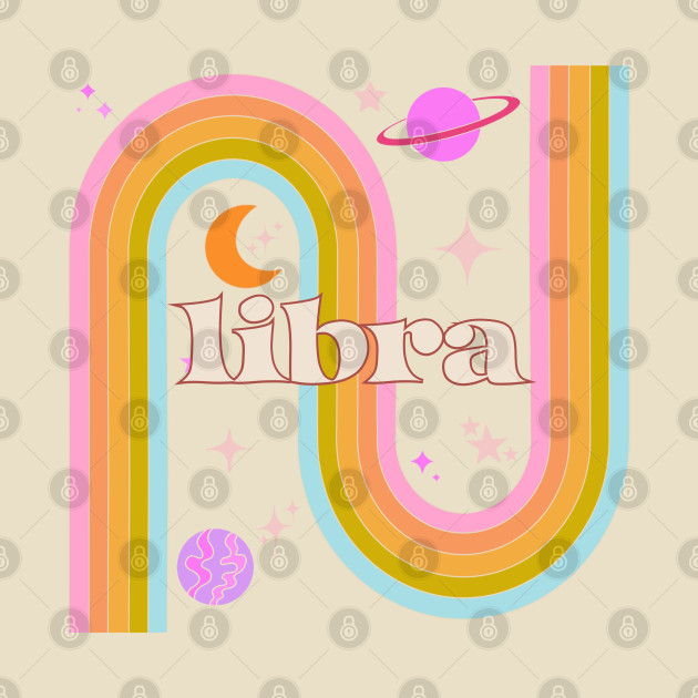 Libra 70s Rainbow with planets! Celebrate your sign with this 70s rainbow design! by Deardarling
