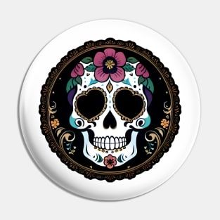 Floral Day of the Dead Skull Pin