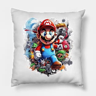 Super Plumber Burst Video Game Montage Pillow