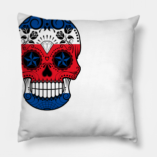 Costa Rican Flag Sugar Skull with Roses Pillow