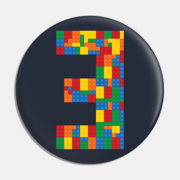 3rd Third Birthday Building Blocks 3rd Birthday Lego Blocks Pin TeePublic