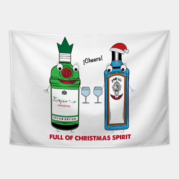 Gin Full of Christmas Spirit - funny drinking bottle cheers! Tapestry by tshirtbuy