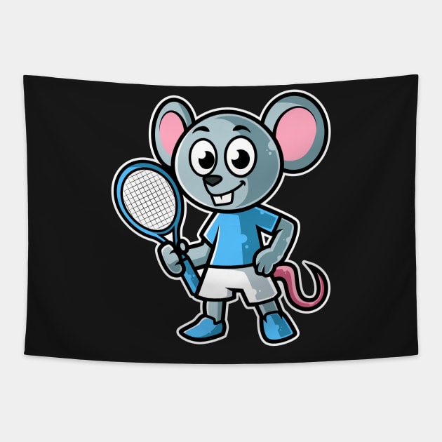 Mouse Tennis Player Funny Coach Rat print Tapestry by theodoros20