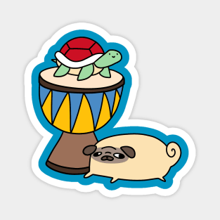 Djembe Turtle and Pug Magnet