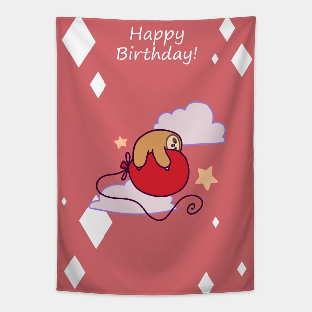 "Happy Birthday" Hugging Balloon Sloth Tapestry by saradaboru