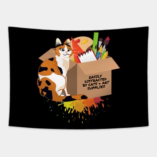 Easily Distracted by Cats and Art Supplies Tapestry