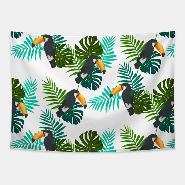 Colorful Jungle Leaves Pattern Tapestry by Urban_Vintage