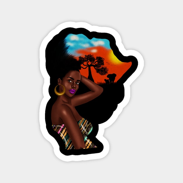 Afro African Woman with Africa map Hair Magnet by dukito