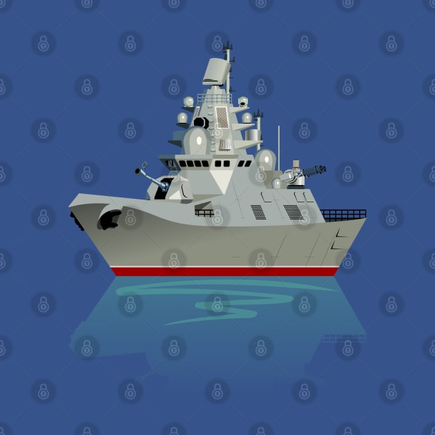 cartoon modern military frigate by Mechanik