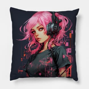 Cyberpunk Anime Girl  Futuristic Techwear Aesthetic Kawaii Manga Japanese Streetwear Harajuku Pillow