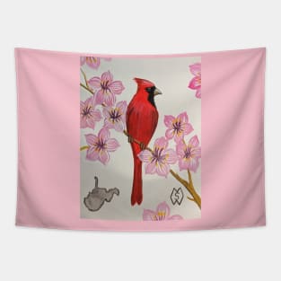 West Virginia state bird and flower, the cardinal and rhododendron Tapestry