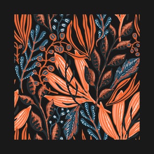 Orange floral leaf themed T-Shirt