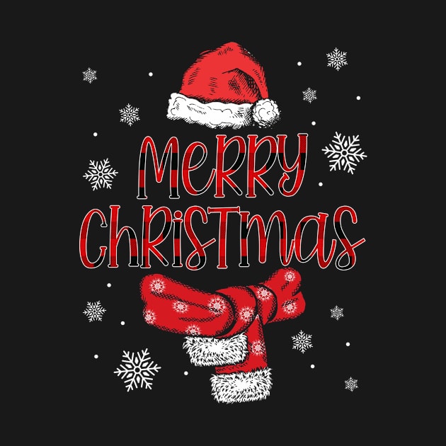 Merry Christmas Xmas Holiday Santa Hat Scarf Buffalo Plaid by Michelin