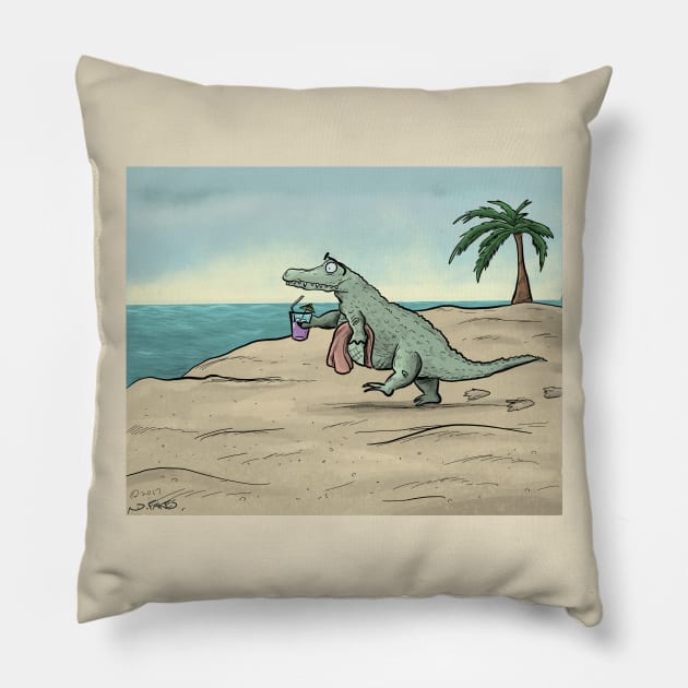 Gator at the Beach Pillow by cartoonistnate