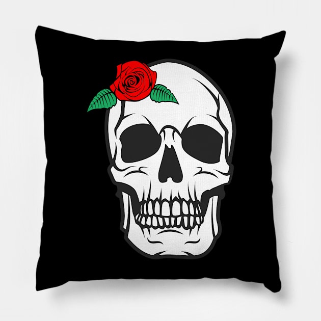 Japanese Retro - Skull and Rose 2 Pillow by ahmadzakiramadhan