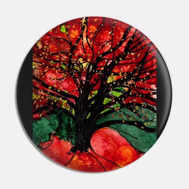 Blazing Red Orange Autumn Tree Pin by ConniSchaf