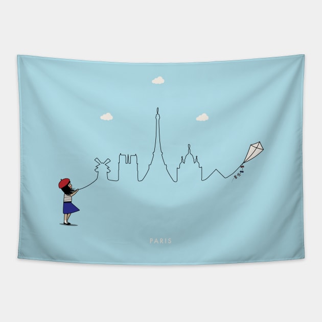 Paris Skyline Tapestry by Kein Design