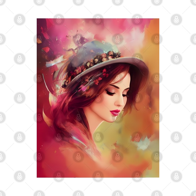 Abstract Paint Smear Young Woman Colorful Fall Floral by InfinitelyPink