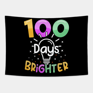 100 Days Brighter – Fun & Colorful Lightbulb School Celebration Design Tapestry