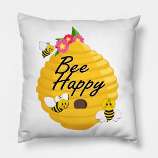 Bee happy with bees, a beehive and flowers Pillow