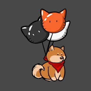 Shiba with Cat Balloons T-Shirt