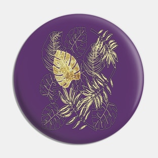 Tropical Leaves with Gold Monstera (Ultra Violet) Pin