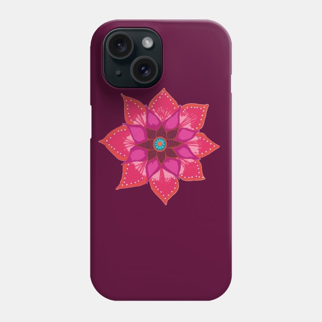 Red Mandala Flower Phone Case by Manitarka