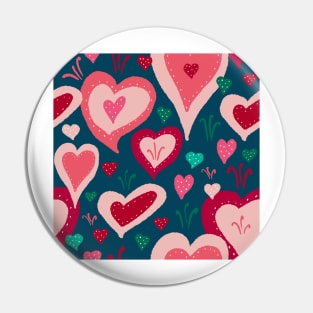 Red Pink Green Hearts with White Dots Pin