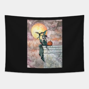 Batty Cat Witch Halloween Fantasy Art by Molly Harrison Tapestry