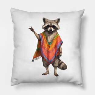 Raccoon Wearing a Poncho Pillow