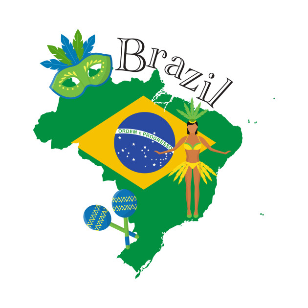 Map and Flag of Brazil - Brazil - T-Shirt | TeePublic