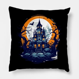 Halloween Haunted House Under a Full Moon Pillow