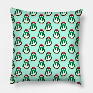 Green Christmas Penguin Pattern Pillow