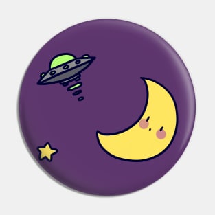 Moon and UFO Pin