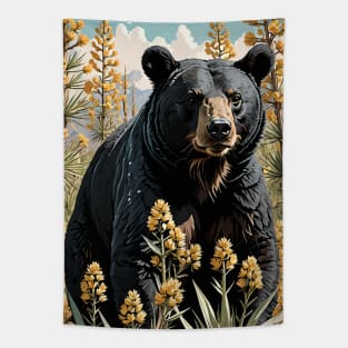A Black Colored Bear Surrounded By Yucca flower New Mexico State 4 Tapestry